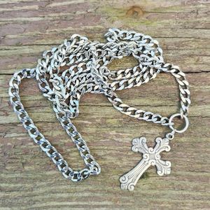 Long Silver Vampire Cross Necklace Chain
